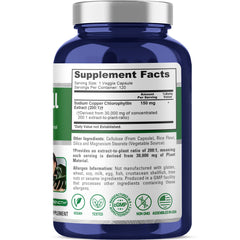 NusaPure Chlorophyll 200:1 Extract bottle back with nutrition facts