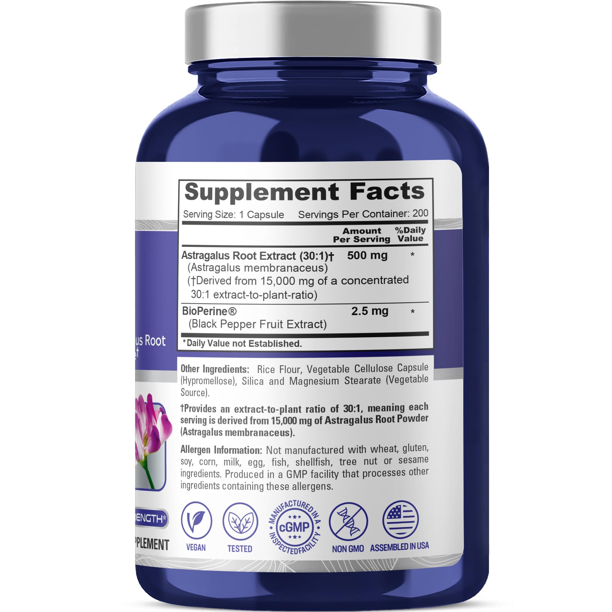 Close-up of NusaPure Astragalus Root 30:1 Extract capsules (vegan, non-GMO)