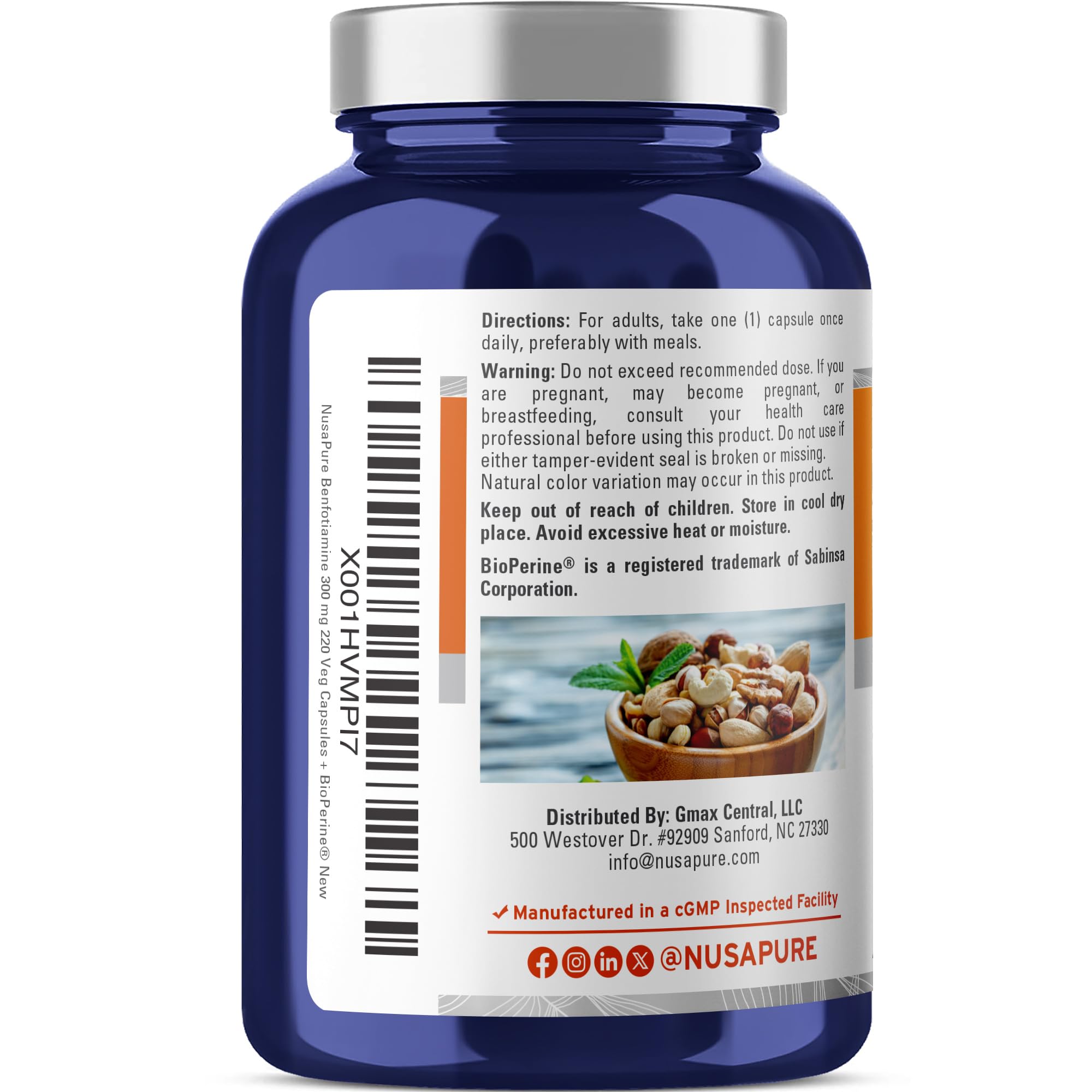 Vegan non-GMO supplement bottle with Bioperine