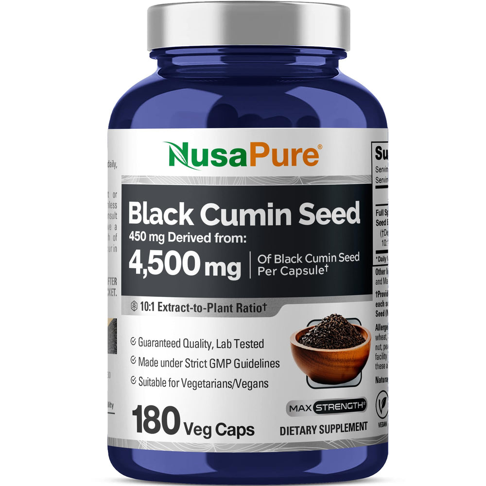 NusaPure Black Cumin Seed 10:1 extract bottle with 180 veggie caps