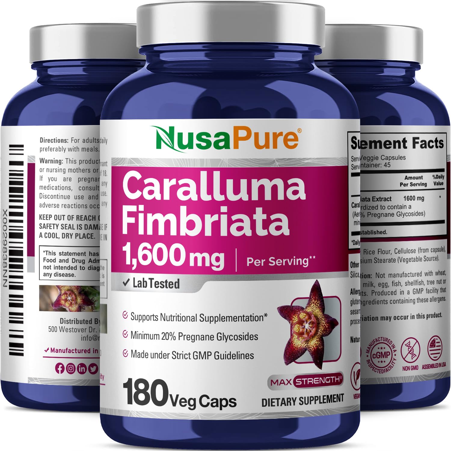 NusaPure Caralluma Fimbriata serving 4 capsules demonstrates easy daily dosage.