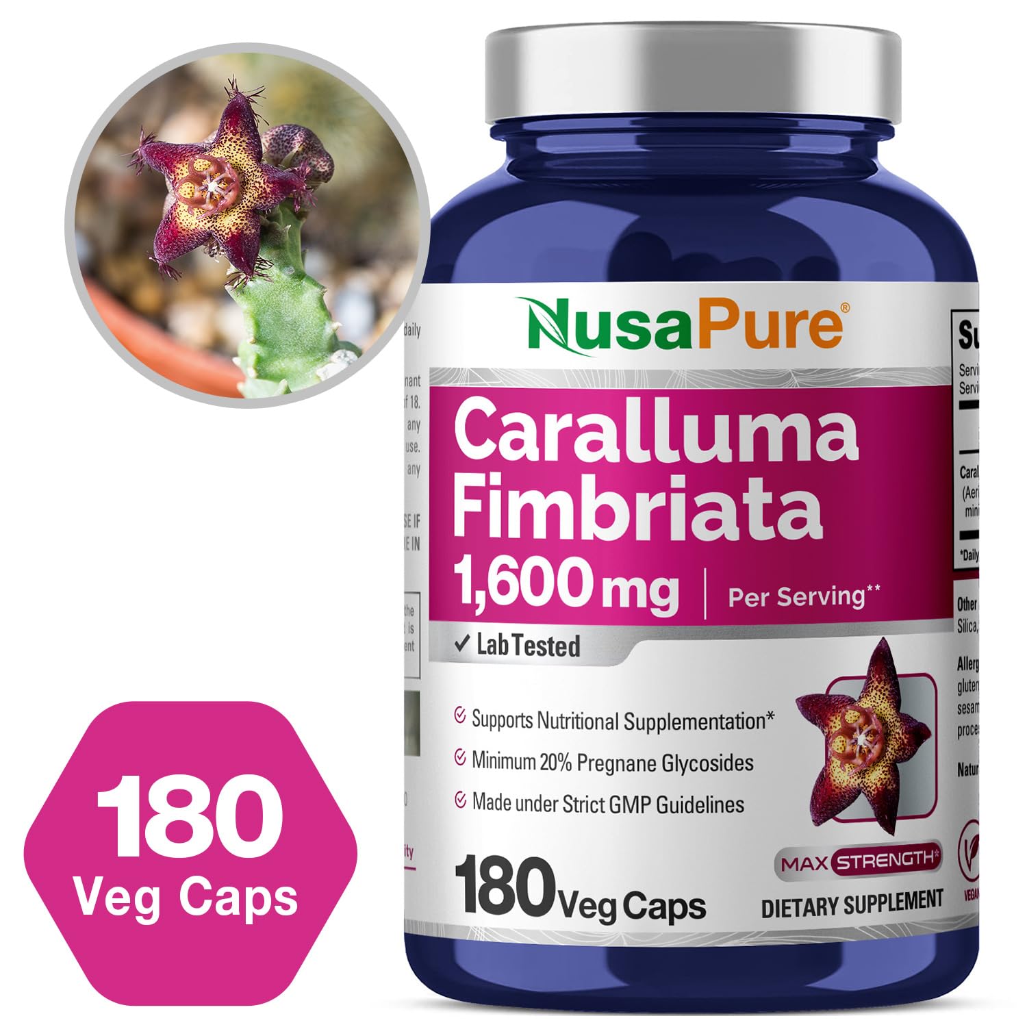 NusaPure Caralluma Fimbriata vegan non-GMO icon indicating plant-based formulation.