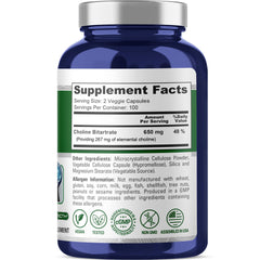 Product label showing 650 mg per serving and 200 capsules