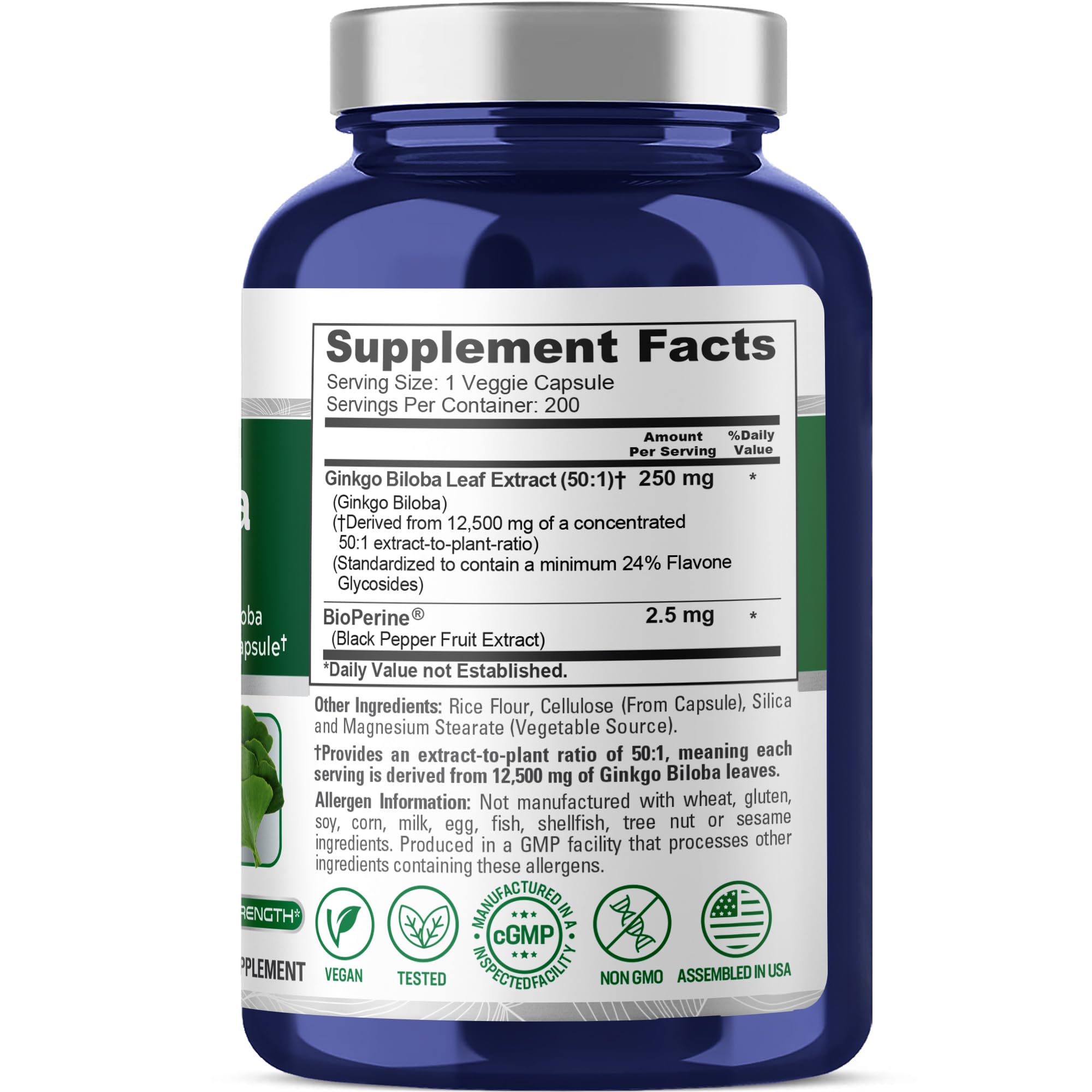 Ginkgo Biloba 12,500 mg equivalent per serving.