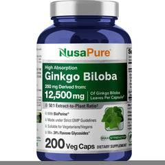 NusaPure Ginkgo Biloba 50:1 extract per capsule 250 mg in 200 vegetarian capsules.