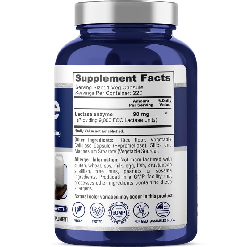 Side view of NusaPure Lactase Enzyme bottle showing cap and label