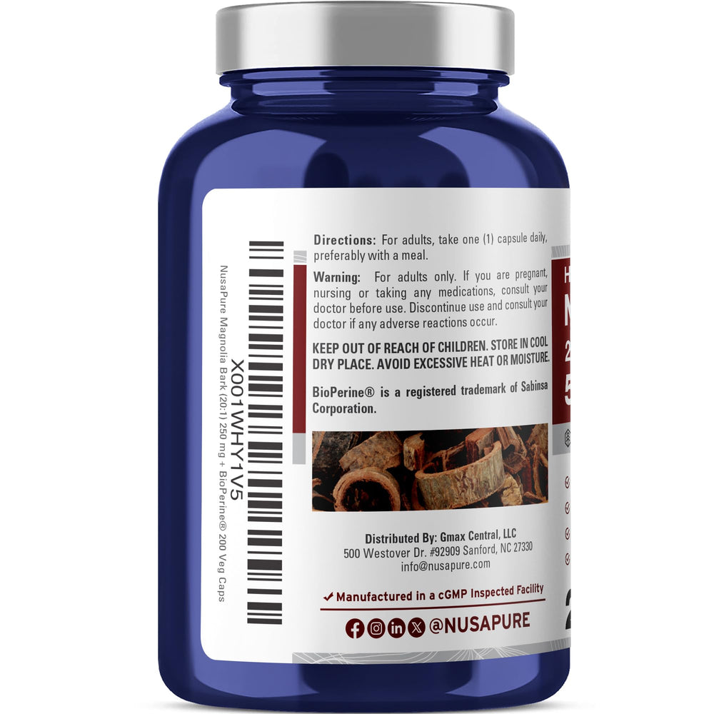 Vegan/vegetarian Magnolia Bark capsules for 200-day supply