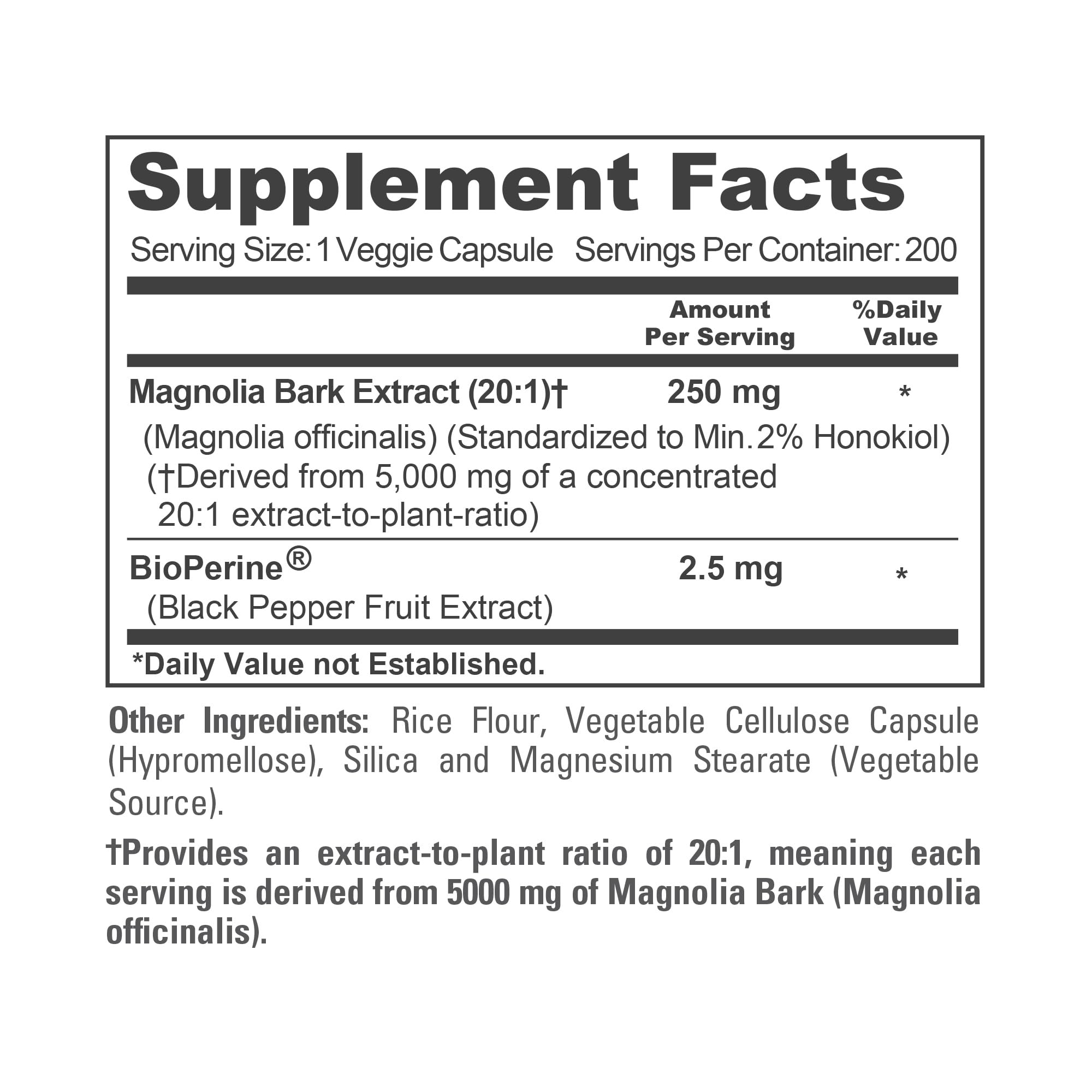 Magnolia Bark extract standardized to 2% honokiol (20:1)
