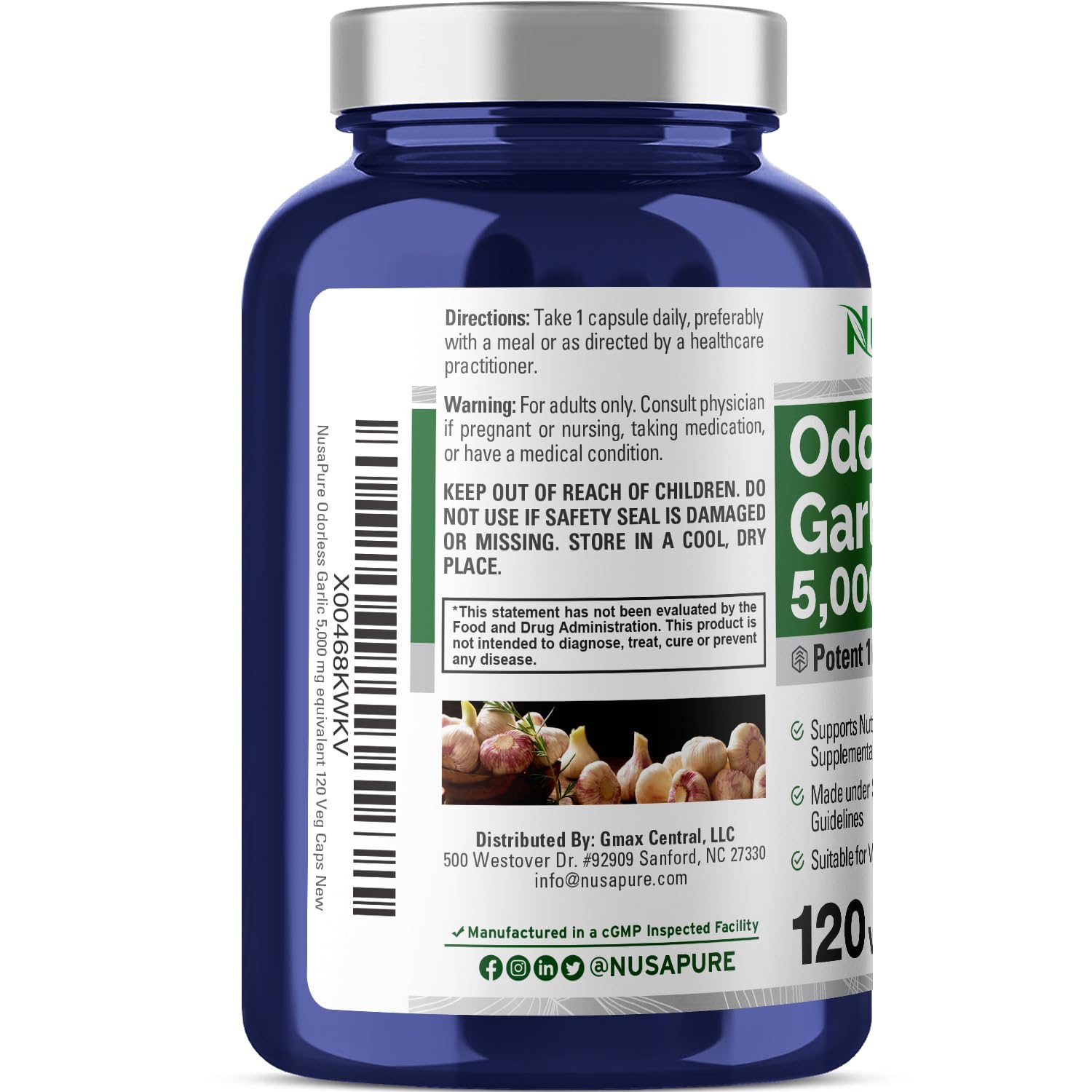Bottle showing 120 veggie capsules