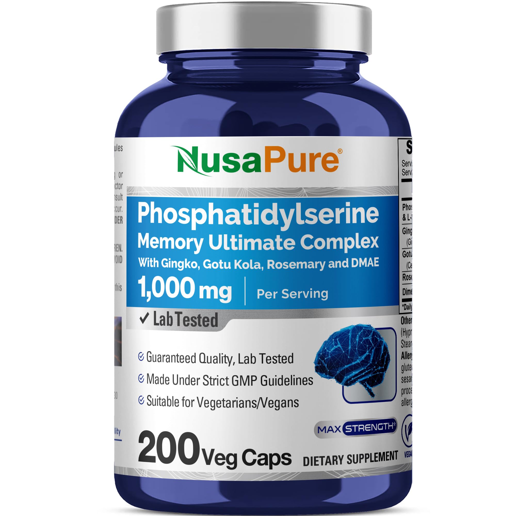 Hero image of NusaPure Phosphatidylserine Memory Ultimate Complex 1000mg 200 vegetarian capsules