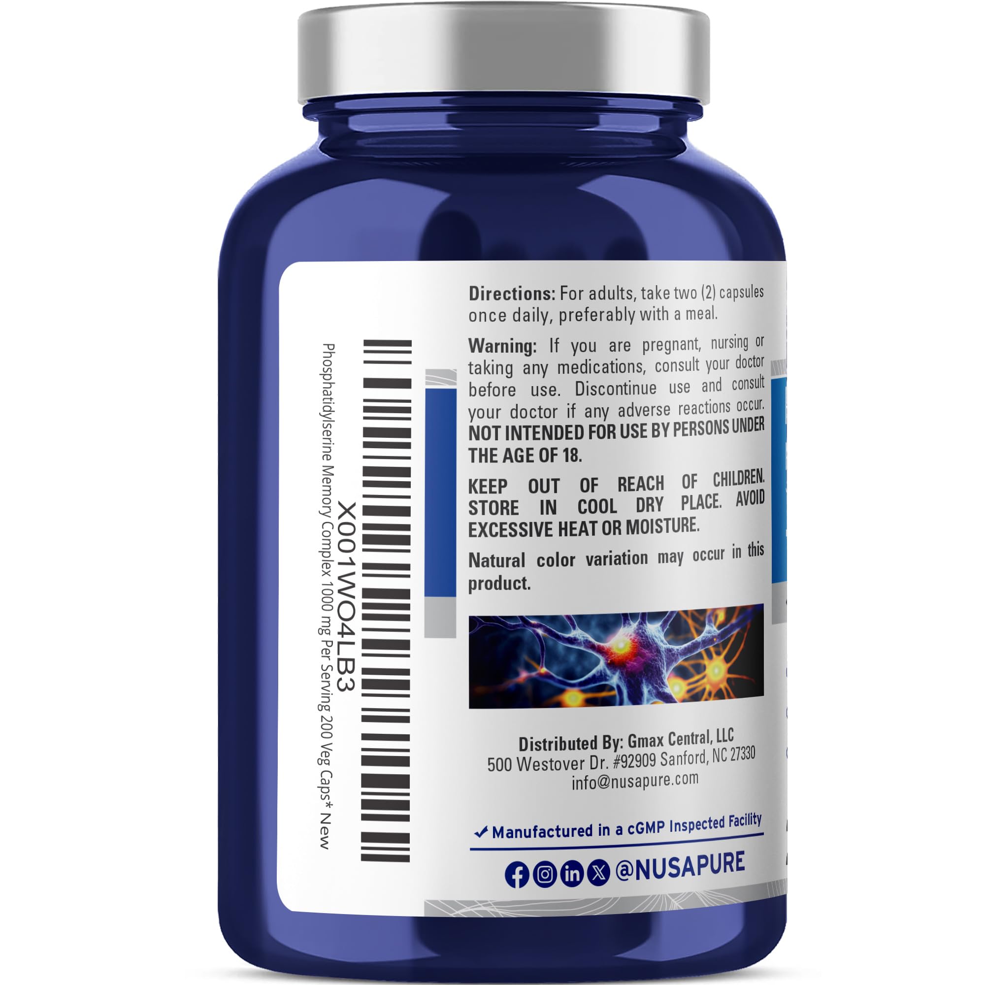 Ingredients included in NusaPure Phosphatidylserine Memory Ultimate Complex