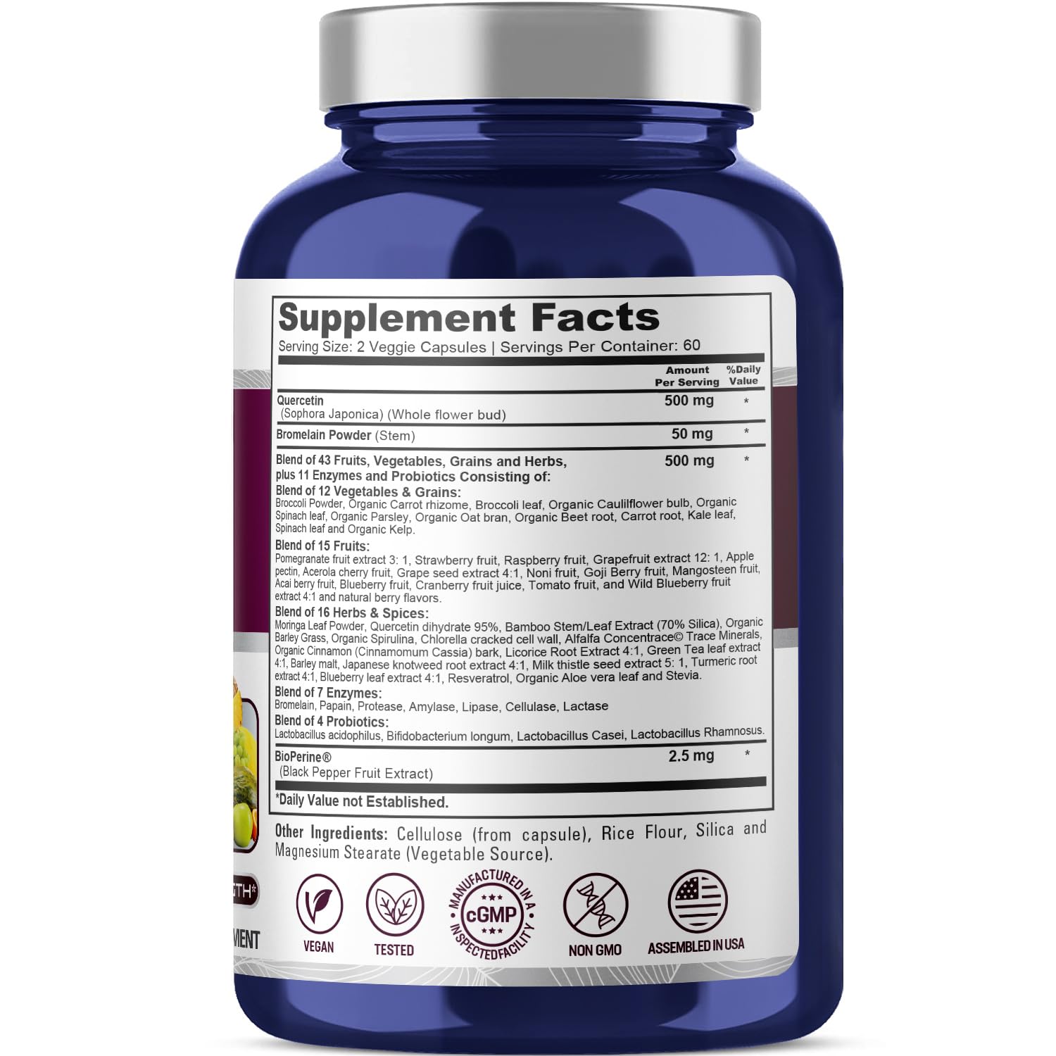 Bottle cap and label with 120 veggie caps