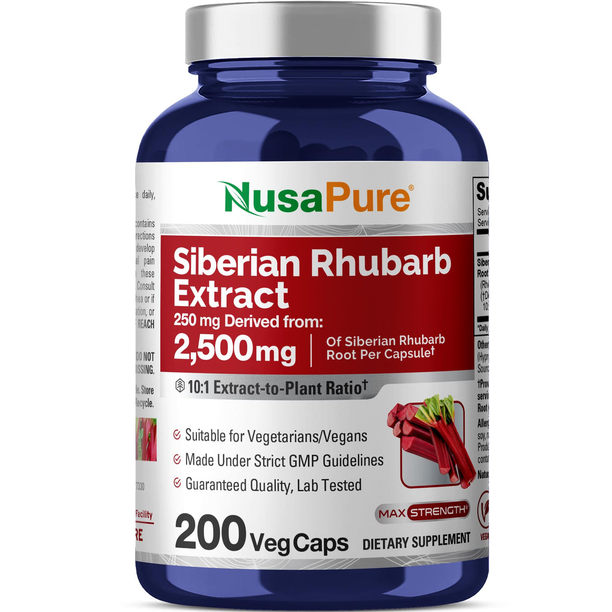NusaPure Siberian Rhubarb 10:1 Extract bottle and label