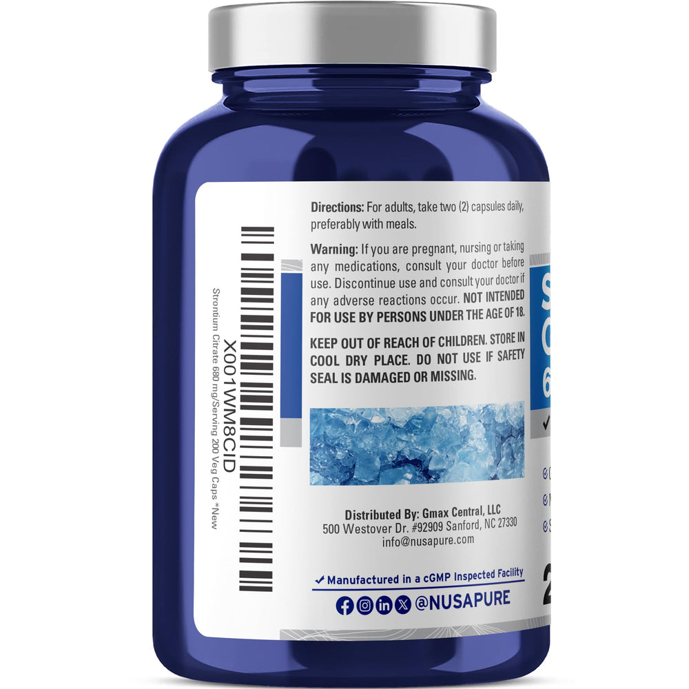 Bottle image of NusaPure Strontium 680 mg 200 Vegetarian Caps