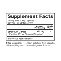 Product label for NusaPure Strontium 680 mg 200 Vegetarian Caps