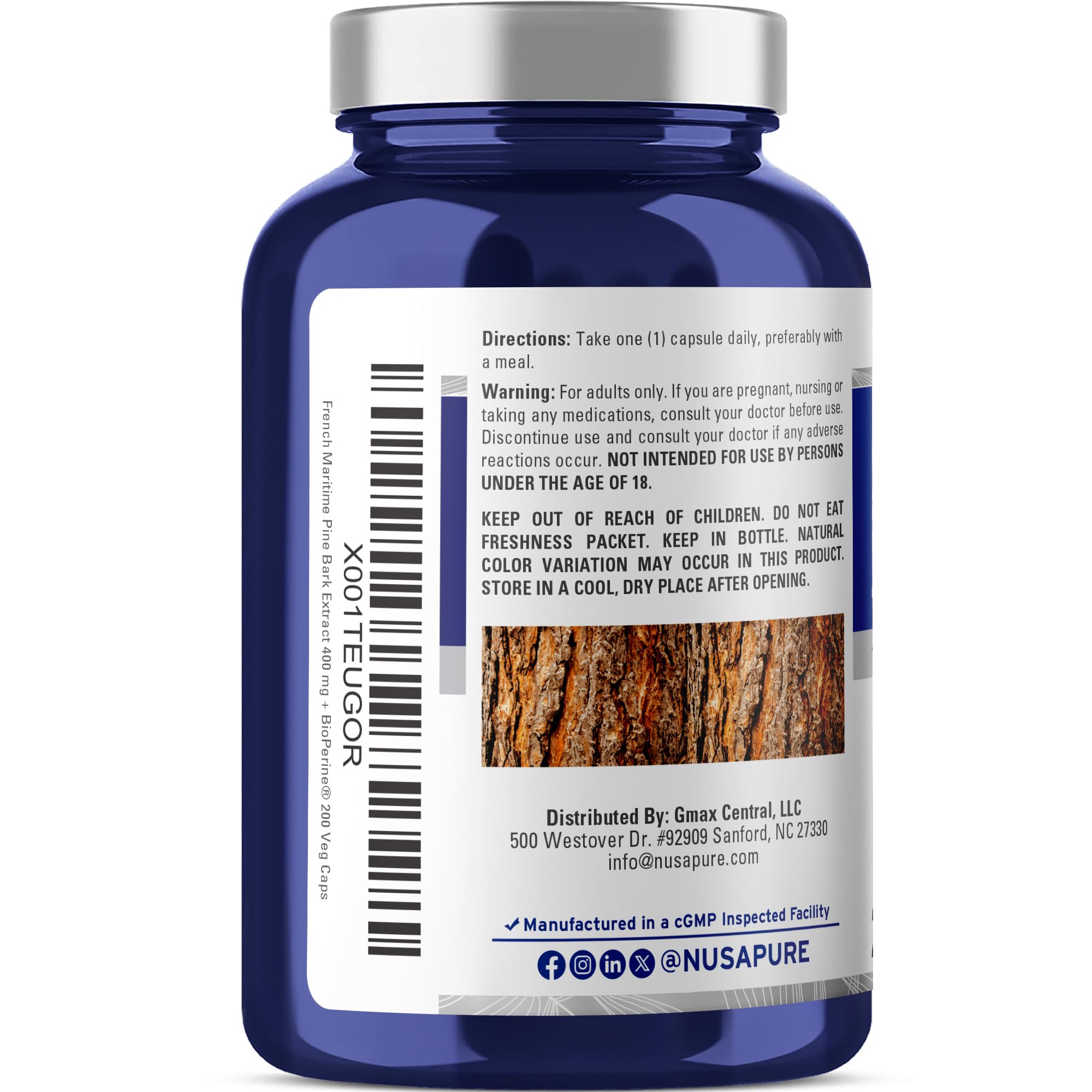 Vegan and Non-GMO Pine Bark Extract label