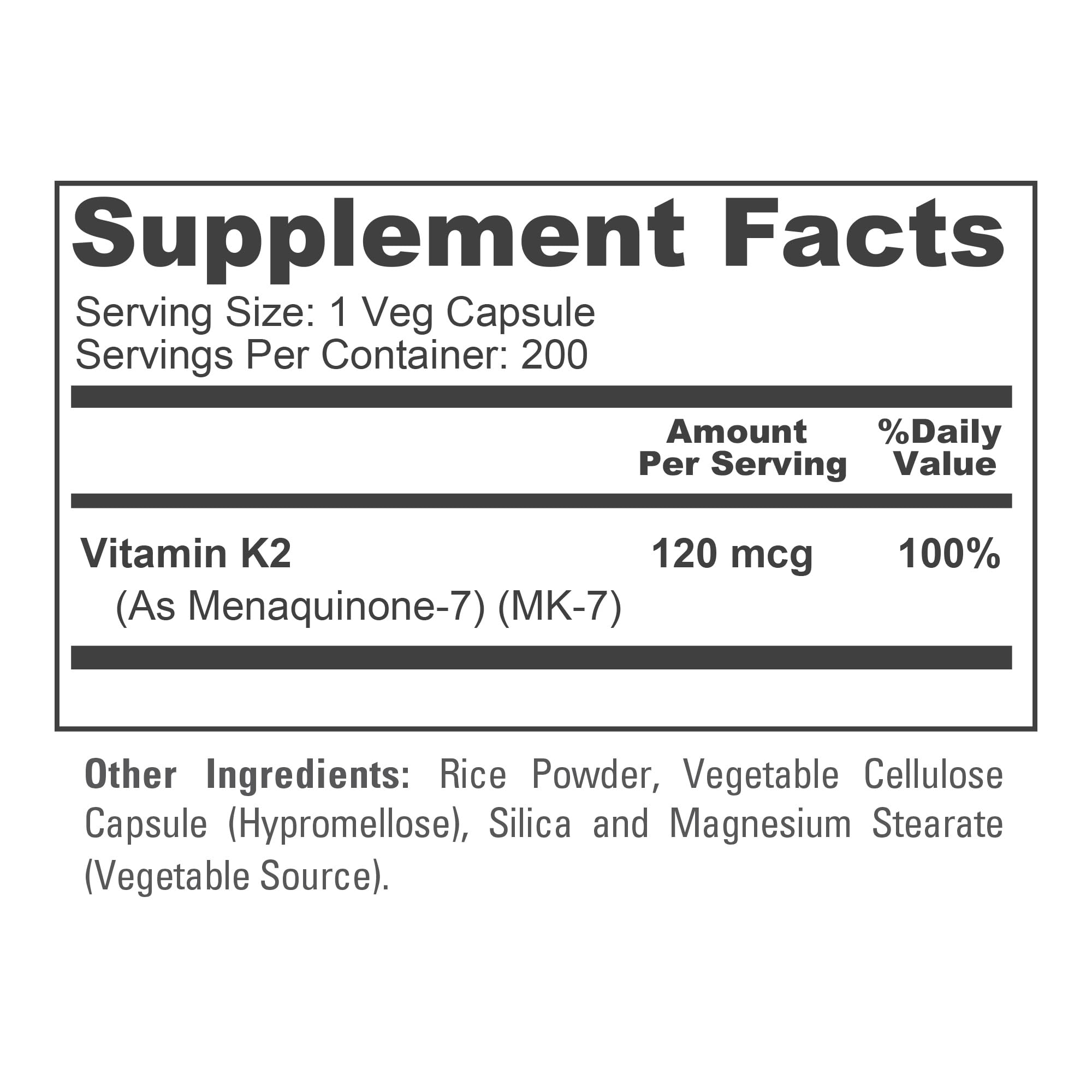 Non-GMO Vitamin K2 MK-7 120 mcg per capsule