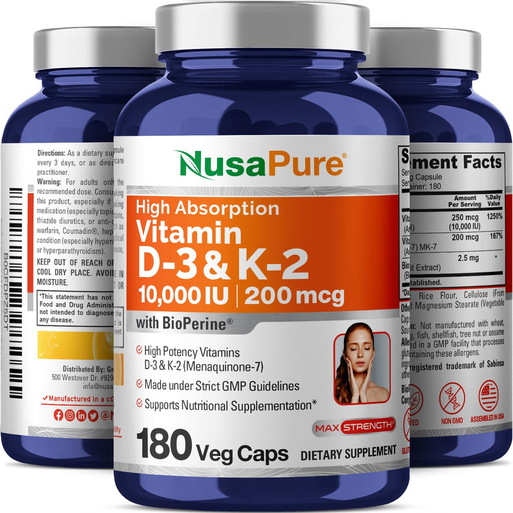 Label showing Vitamin D3 10000 IU and K2 200mcg