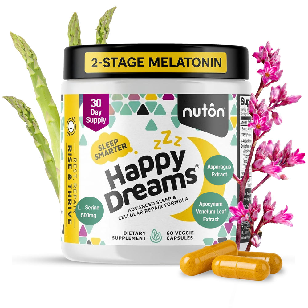 Nuton Happy Dreams bottle and 60 veggie capsules