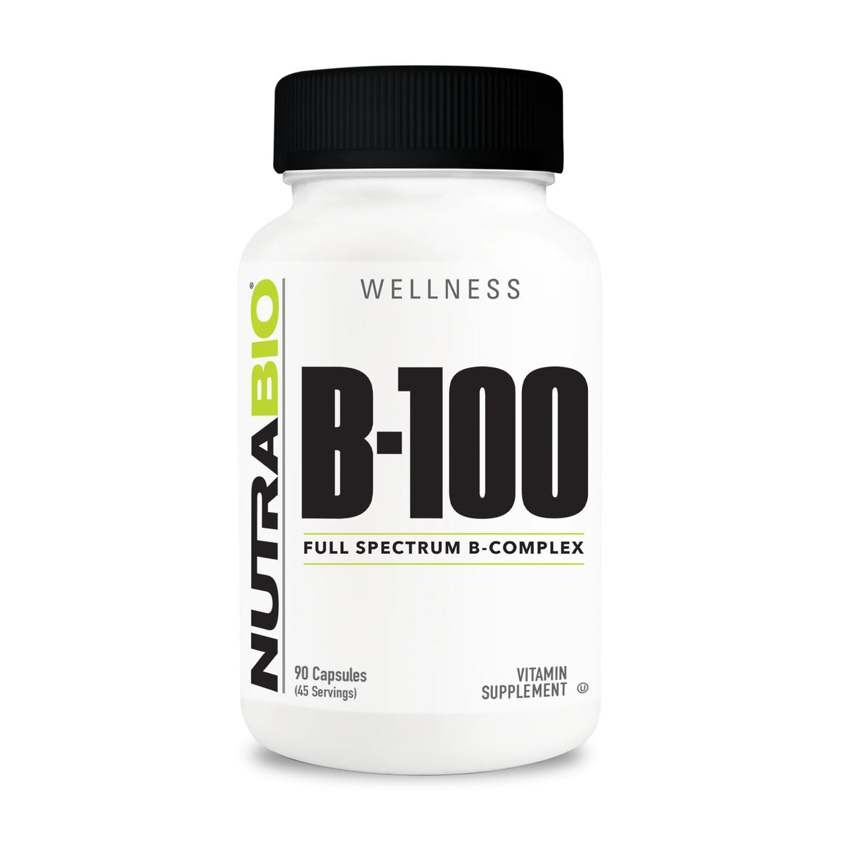 NutraBio B-100 B Vitamin Complex bottle with 90 veggie capsules