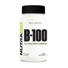 NutraBio B-100 B Vitamin Complex bottle with 90 veggie capsules