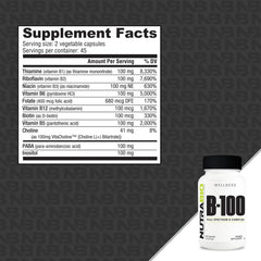 Close-up of NutraBio B-100 label showing B1 through B12