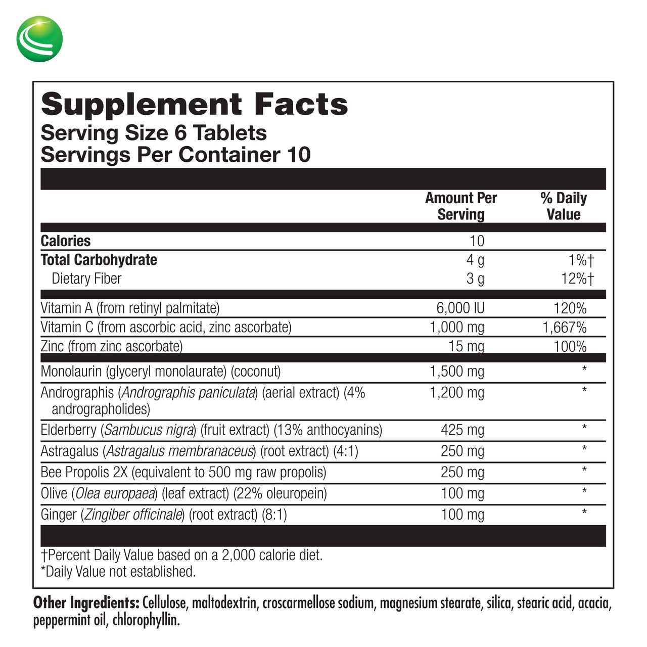 Label highlighting 1,500 mg coconut-derived monolaurin per serving