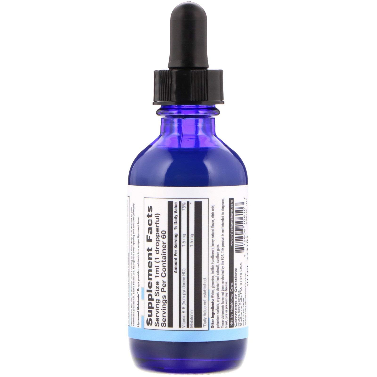 Front view of the 2 fl oz Liposomal Melatonin bottle