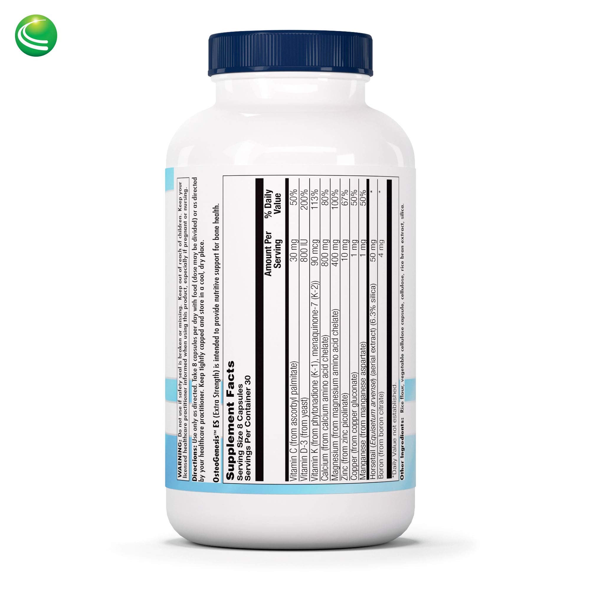 Close-up of Osteogenesis bottle label highlighting bone health
