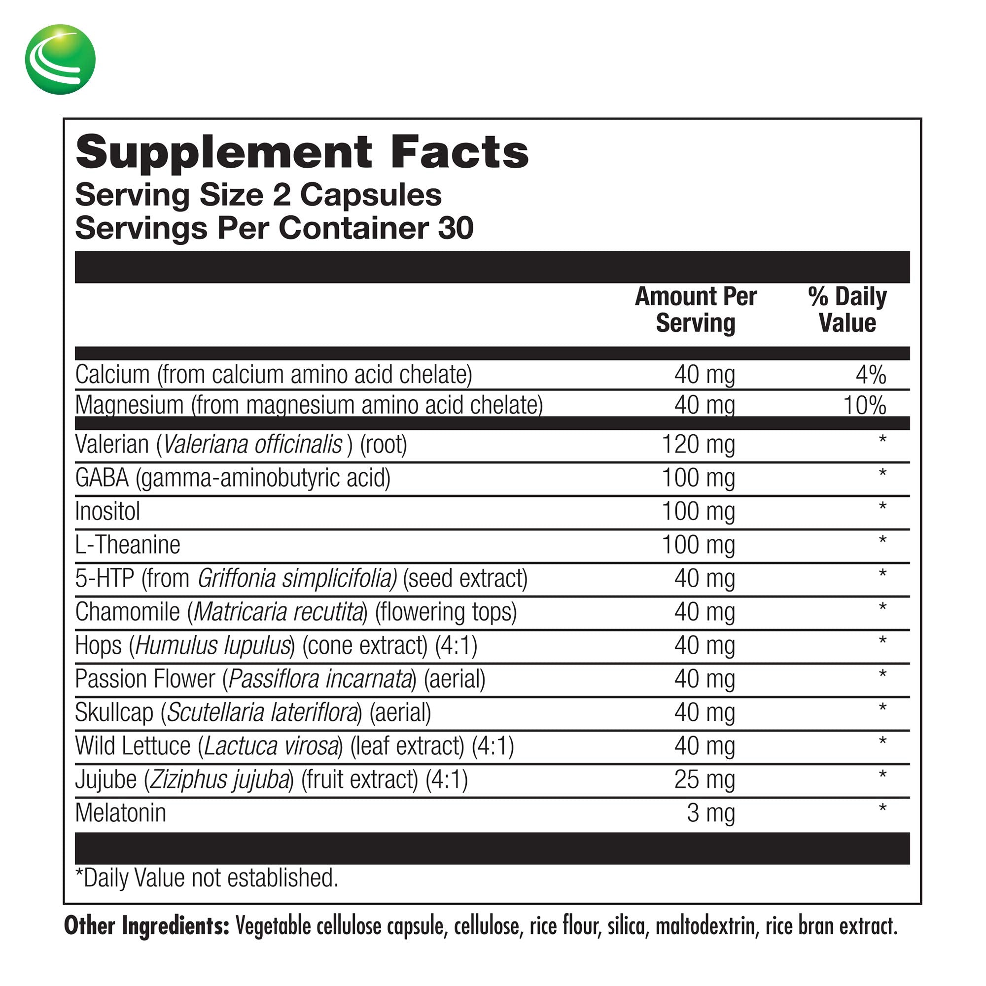 Valerian root, GABA, and L-Theanine components for sleep support