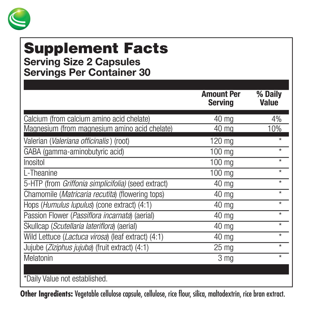 Valerian root, GABA, and L-Theanine components for sleep support