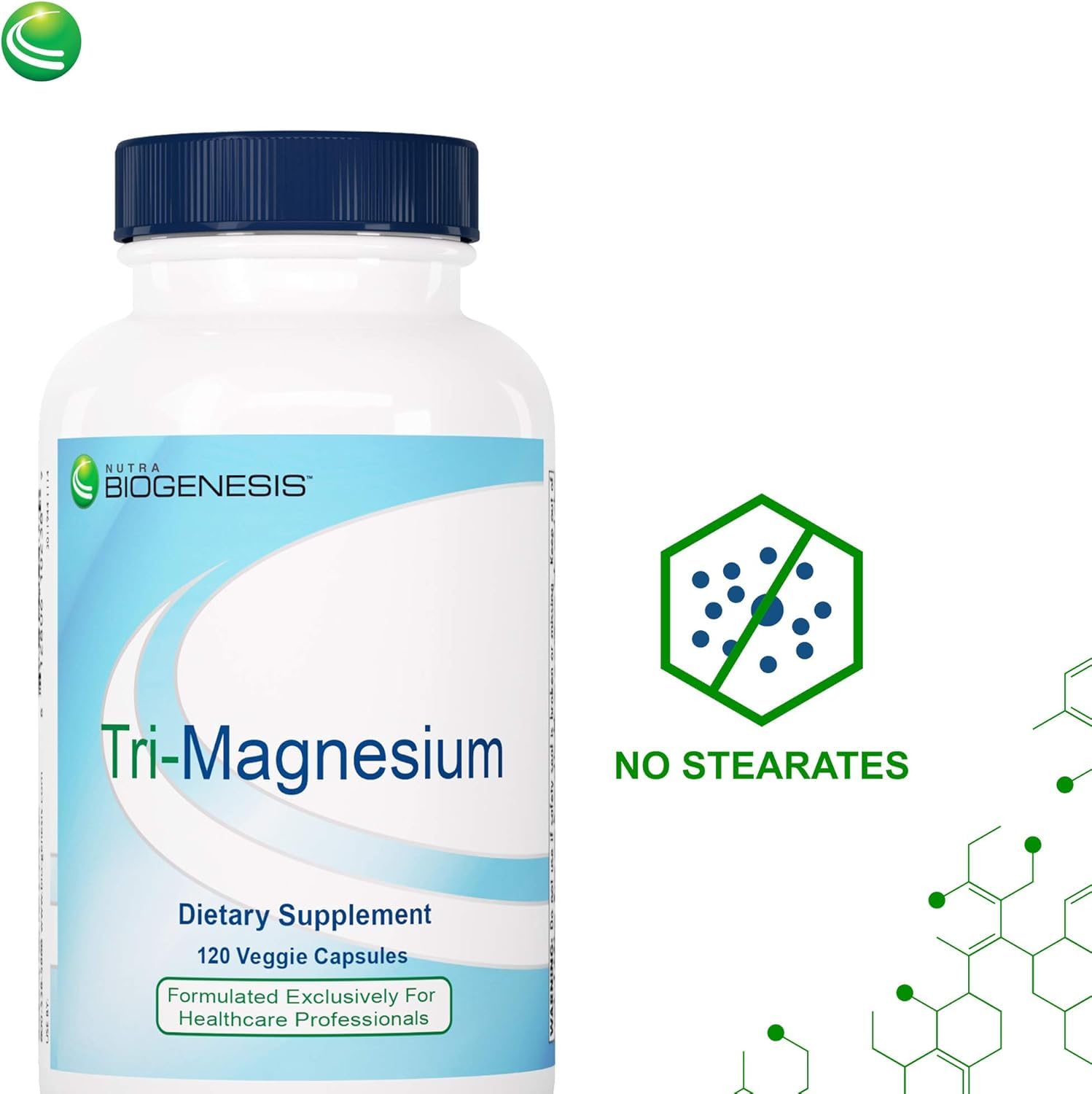 Side view of Nutra Biogenesis Tri-Magnesium bottle and label