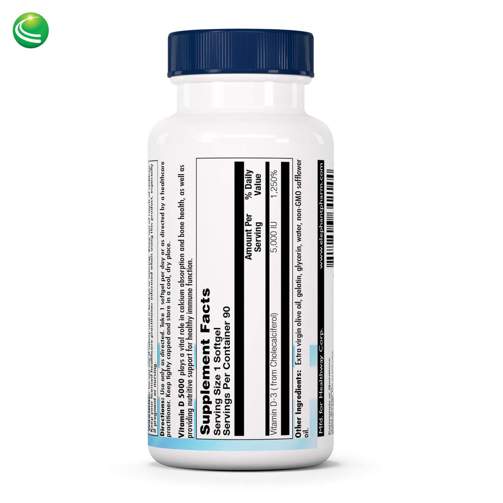 Nutra BioGenesis Vitamin D 5000 IU softgel bottle back label