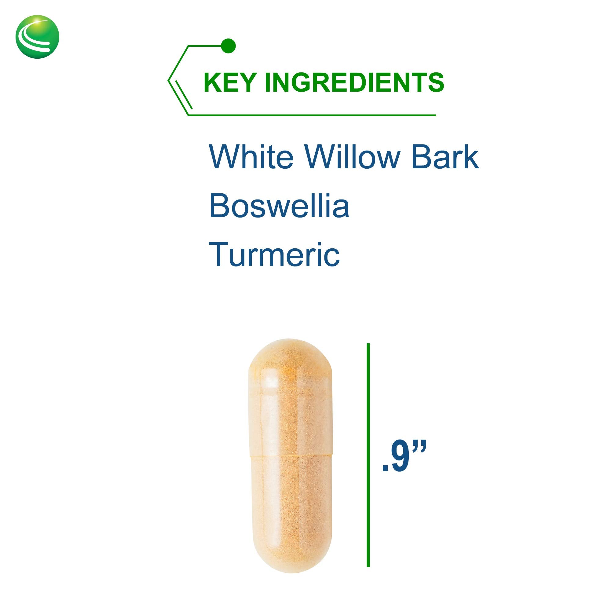 Supplement facts panel showing 240 mg white willow extract and 25% salicin