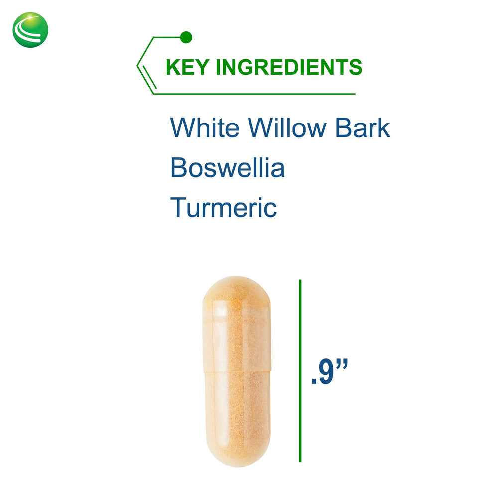 Supplement facts panel showing 240 mg white willow extract and 25% salicin