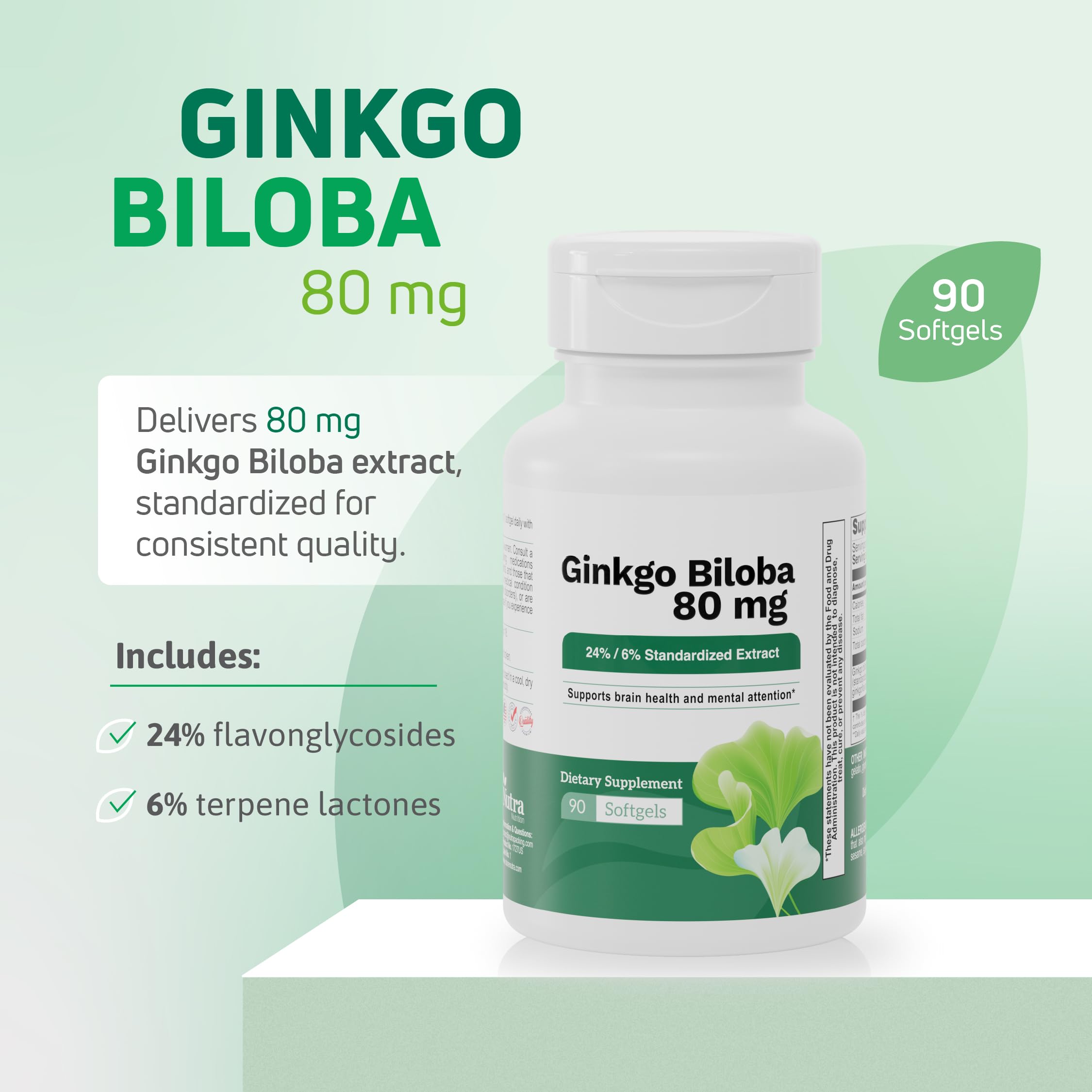 Bottle cap and label of Nutra Nutrition Ginkgo Biloba 80 mg