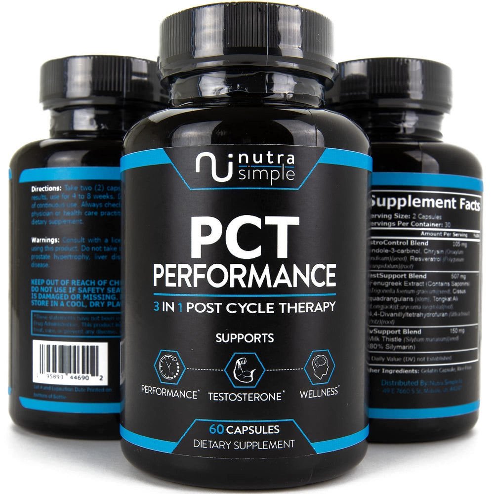 Nutra Simple PCT chrysin-powder closeup suggesting natural balance support during cycles.