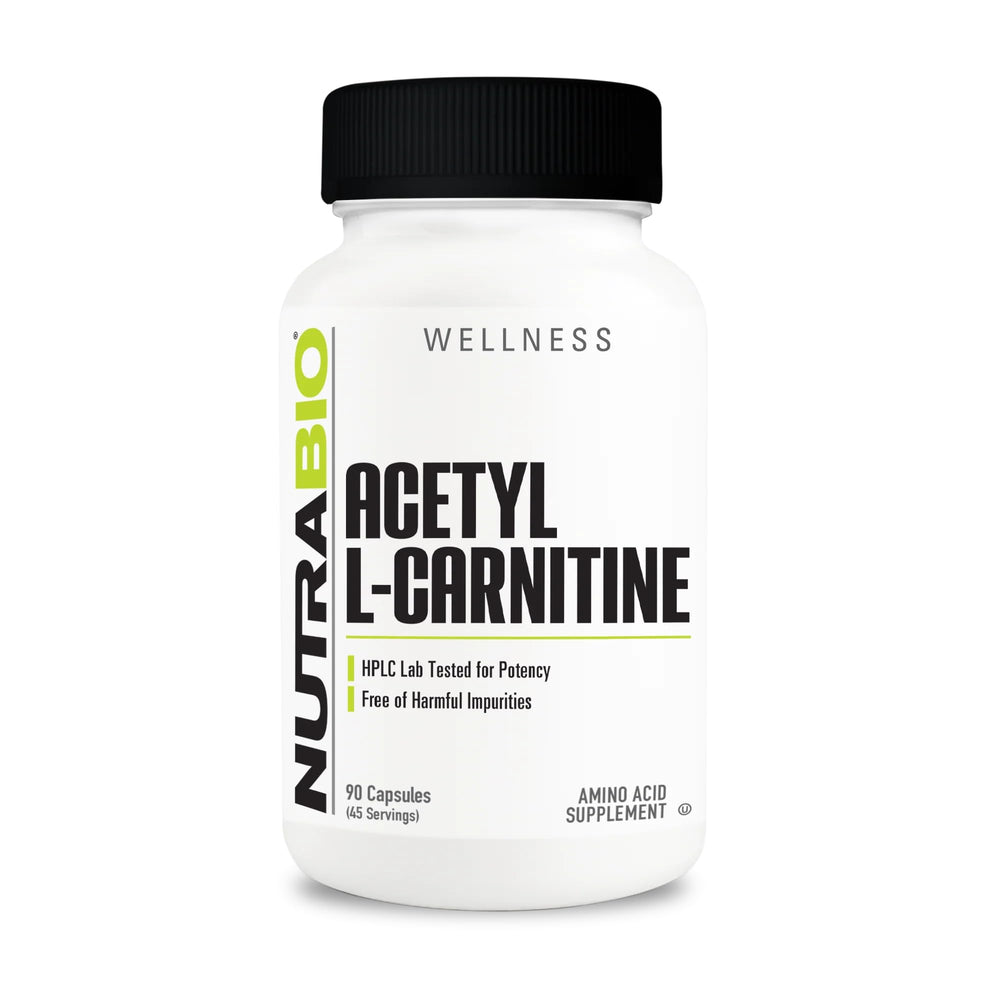 NutraBio Acetyl L-Carnitine 500mg bottle with 90 capsules