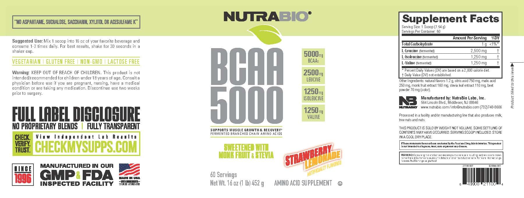 Fully transparent label information on NutraBio BCAA 5000