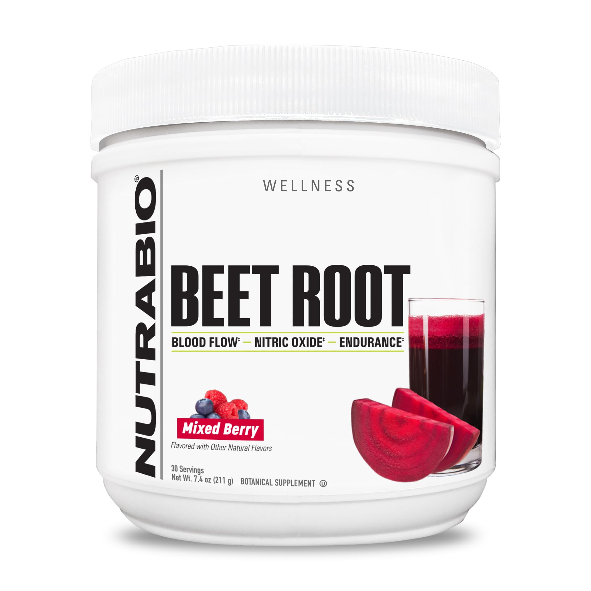 Front view of NutraBio Beet Root Powder bottle