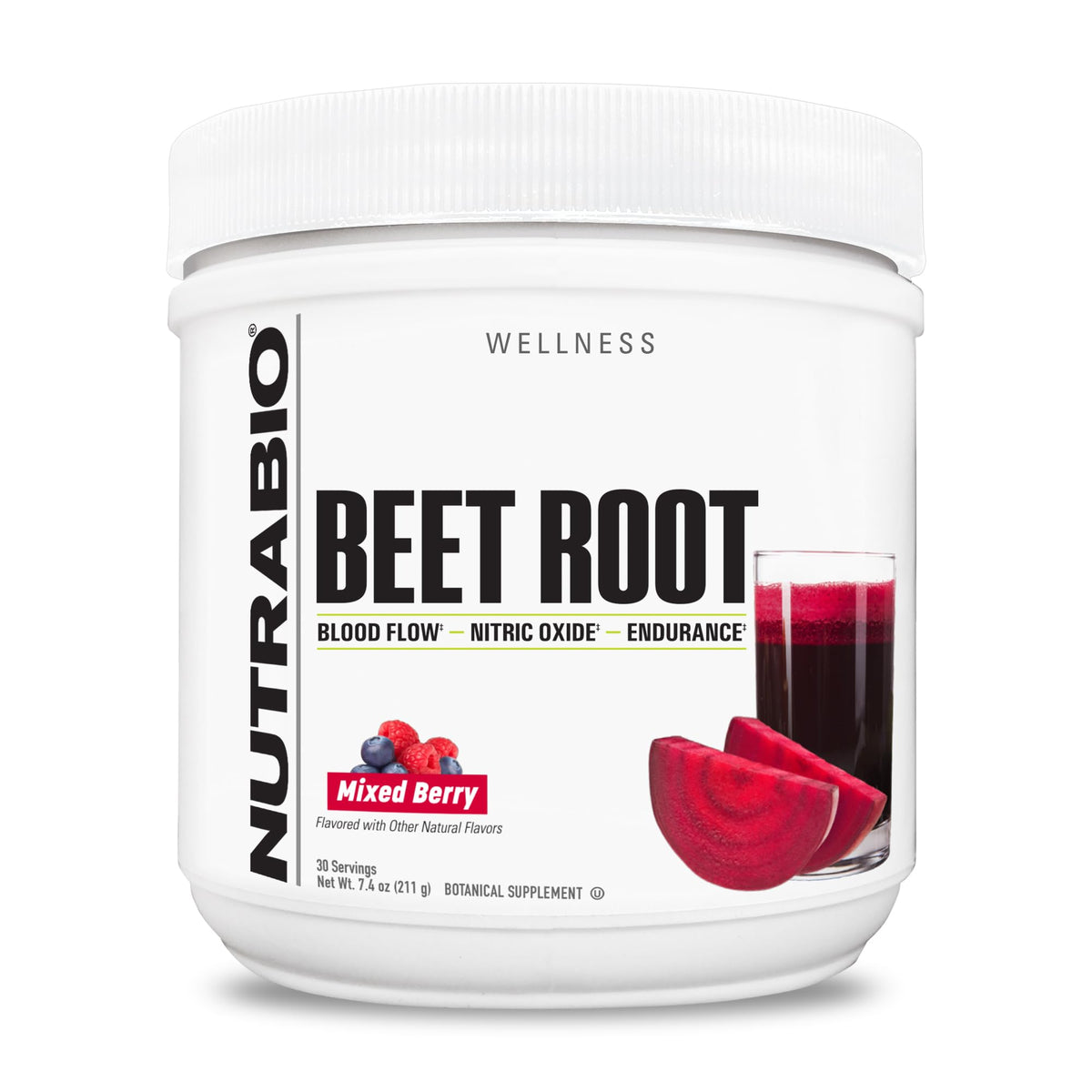 Front view of NutraBio Beet Root Powder bottle