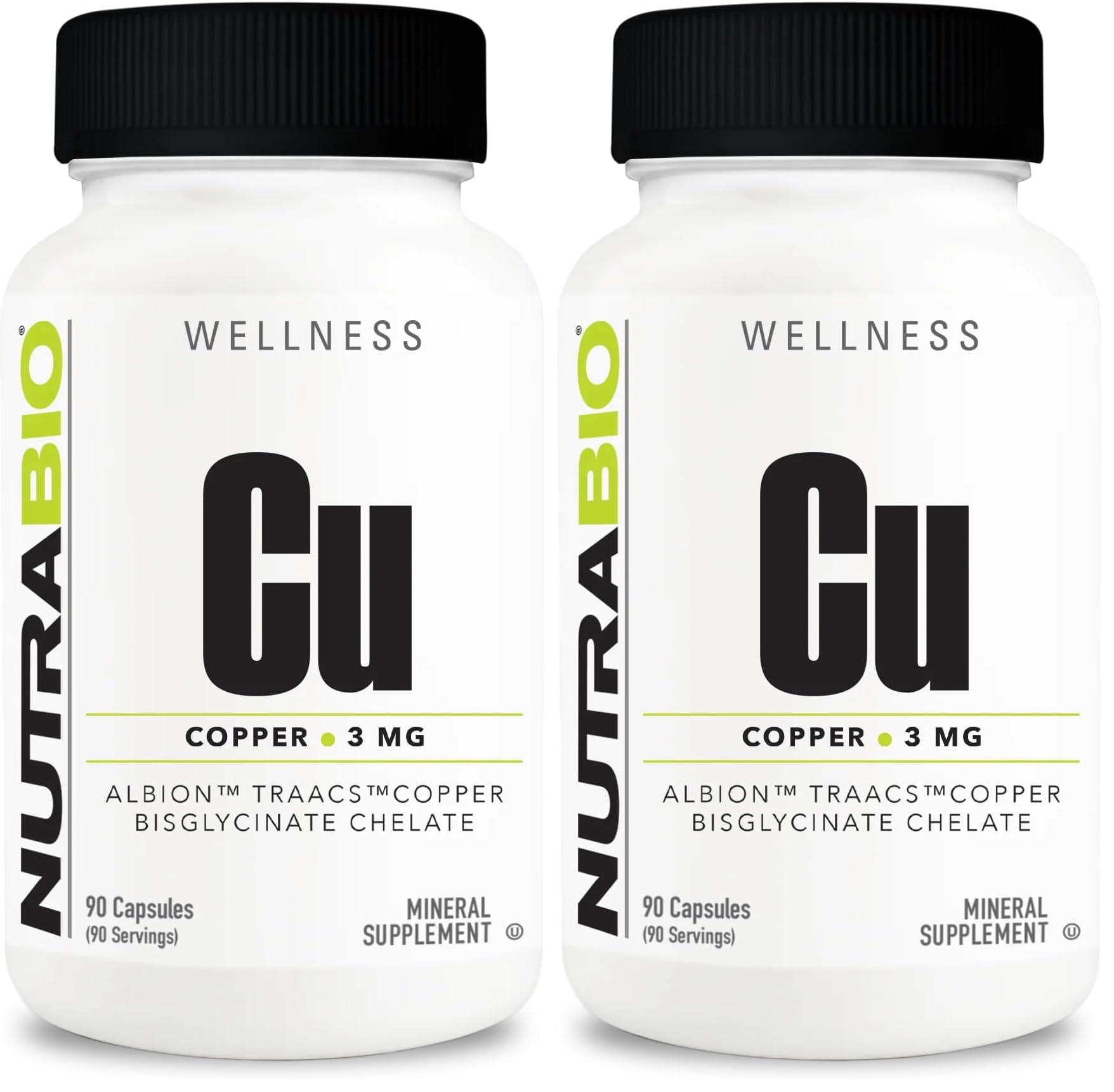 NutraBio Chelated Copper Bisglycinate (3mg) bottle with label