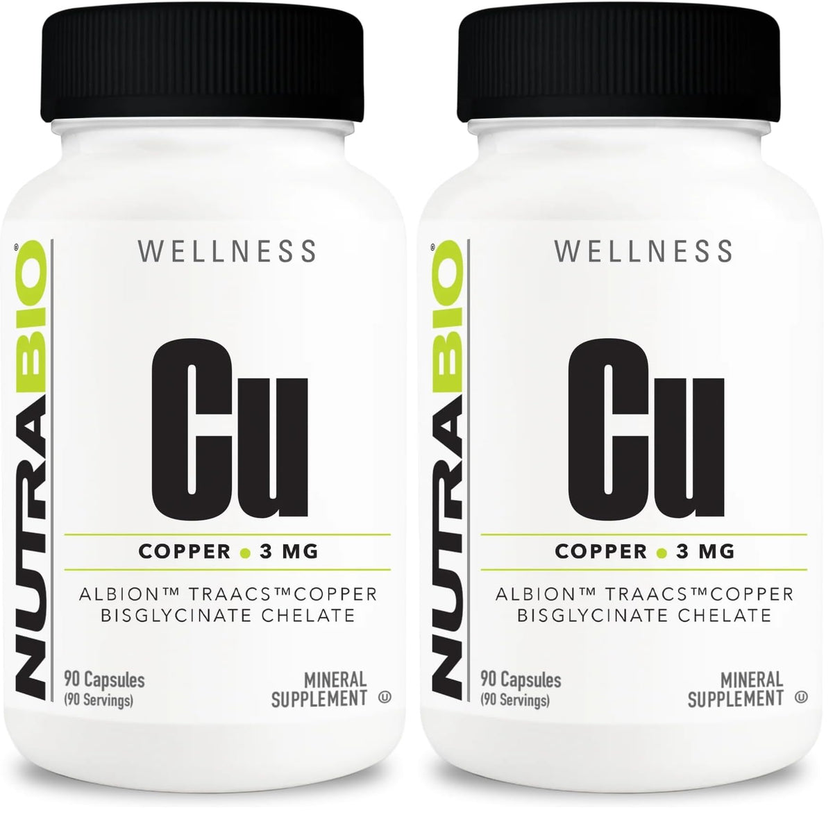 NutraBio Chelated Copper Bisglycinate (3mg) bottle with label
