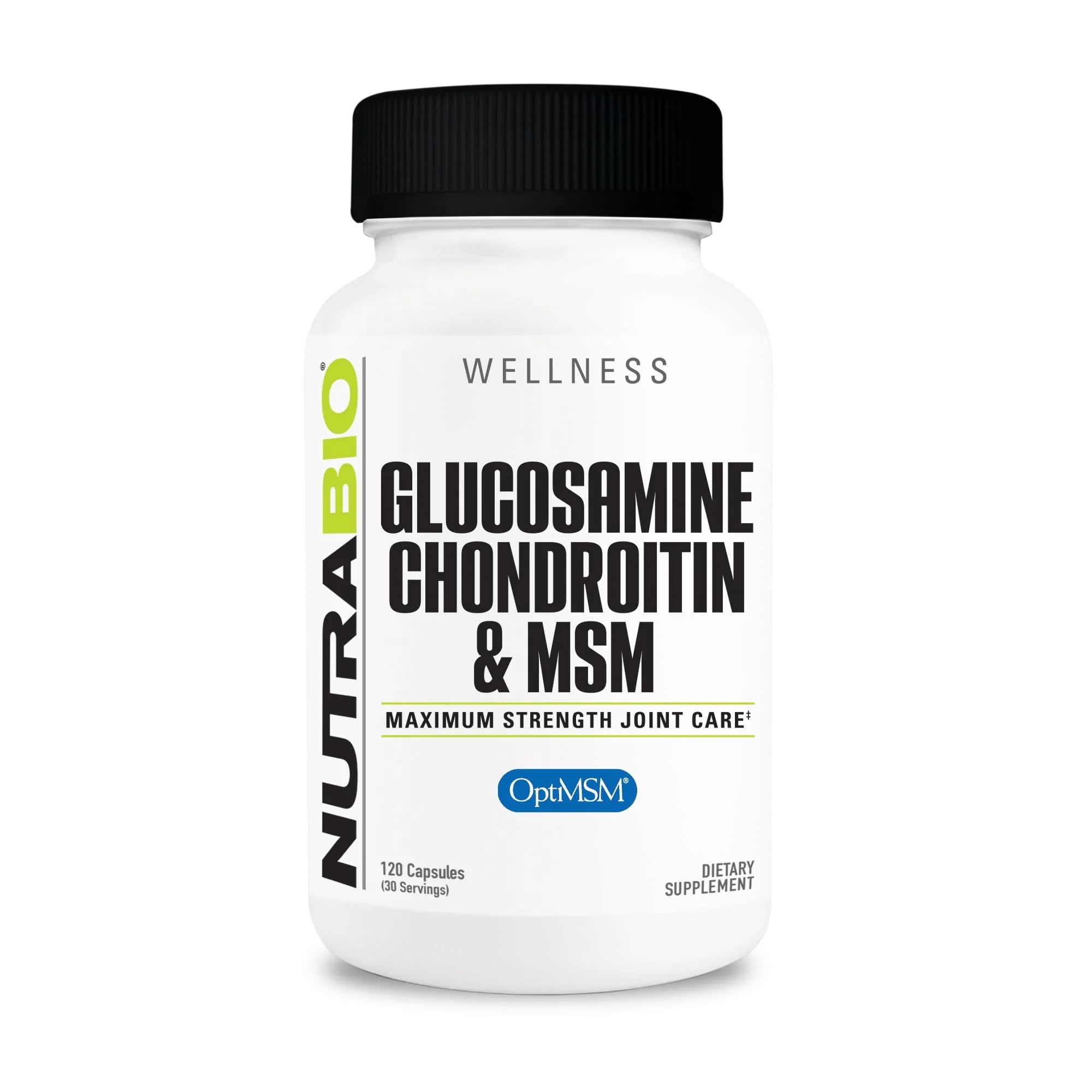 NutraBio Glucosamine Chondroitin OptiMSM joint support bottle