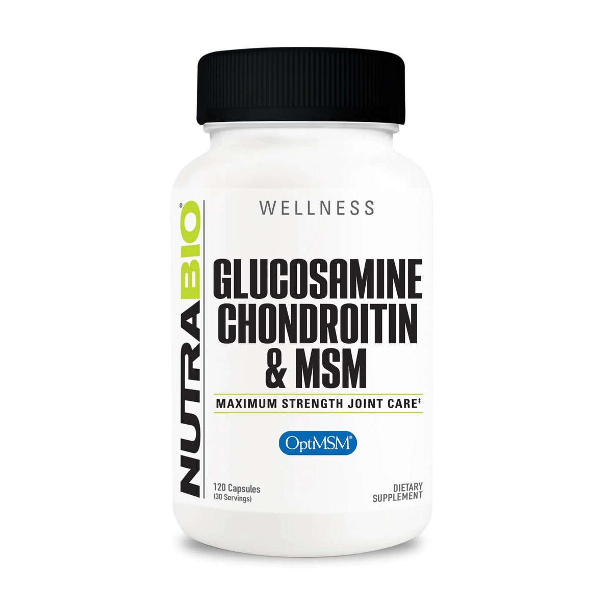 NutraBio Glucosamine Chondroitin OptiMSM joint support bottle