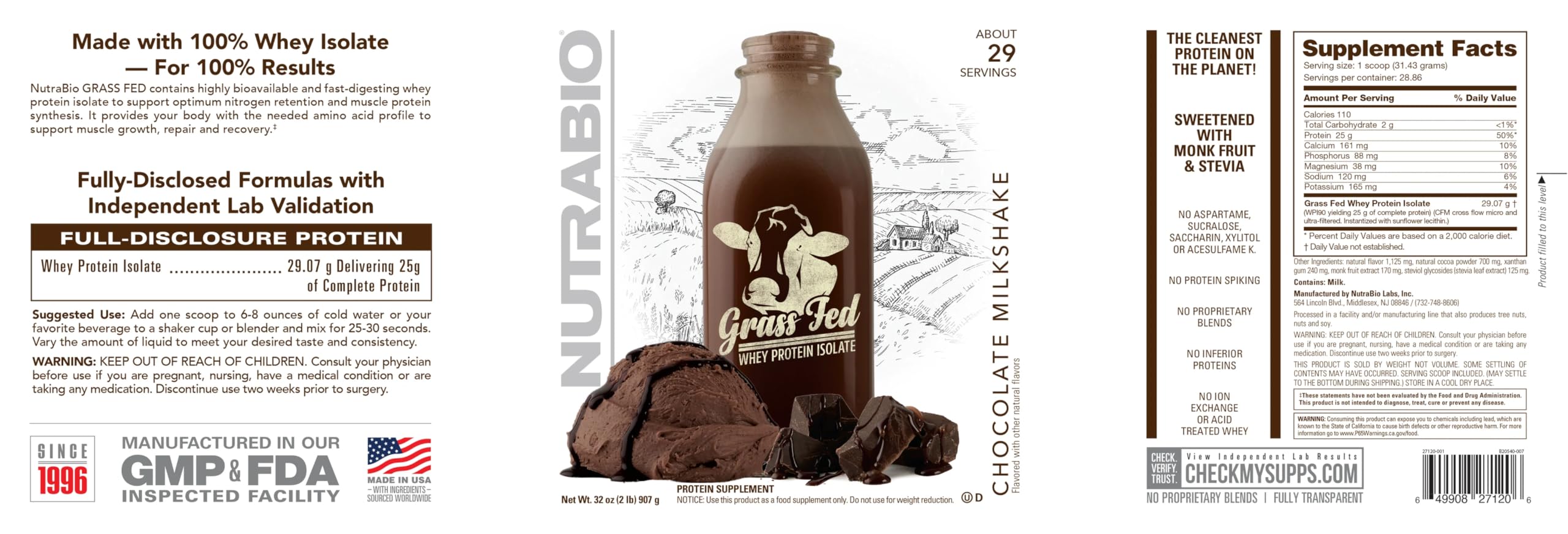 Glass of NutraBio Grass Fed Whey Isolate chocolate shake after a workout