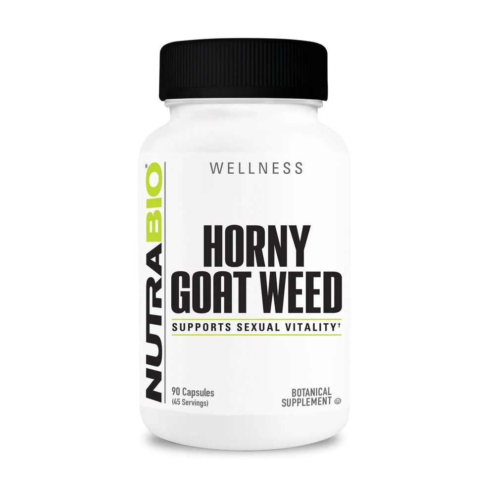 NutraBio Horny Goat Weed 500mg bottle with 90 vegetarian capsules