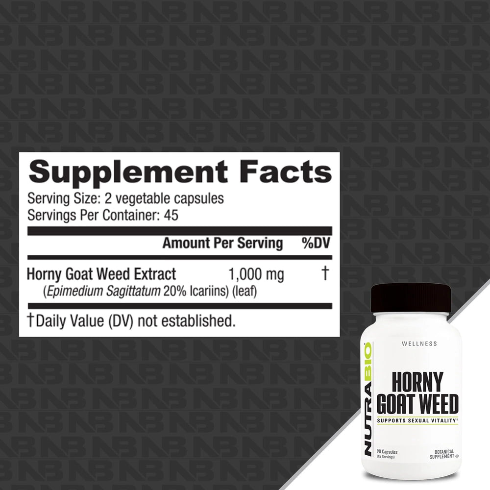 Label of NutraBio Horny Goat Weed 500mg supplement