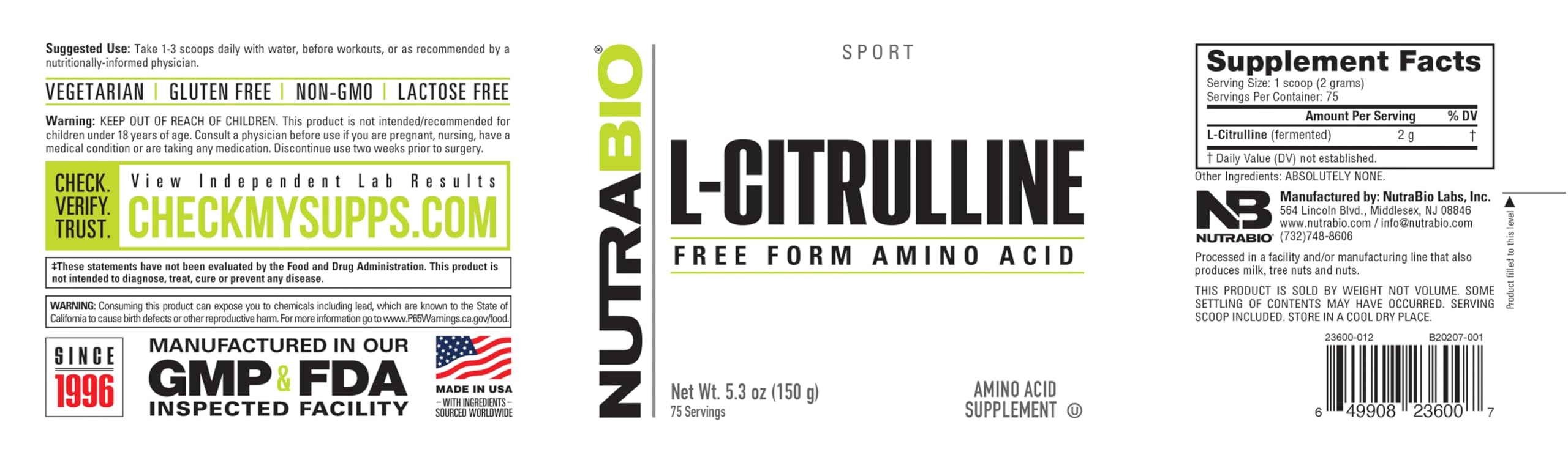 NutraBio L-Citrulline dissolved in water ready to drink