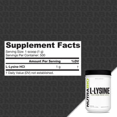NutraBio L-Lysine Powder 500g label and branding
